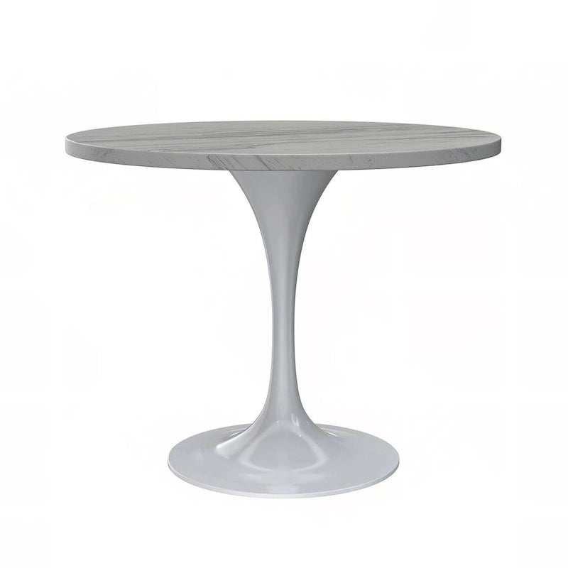 Round Dining Table with White Resin Top and White Steel Base
