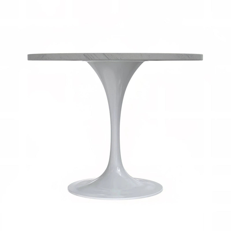 Round Dining Table with White Resin Top and White Steel Base