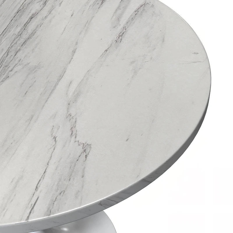 Round Dining Table with White Resin Top and White Steel Base
