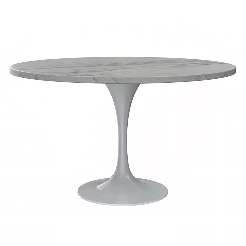 Round Dining Table with White Resin Top and White Steel Base