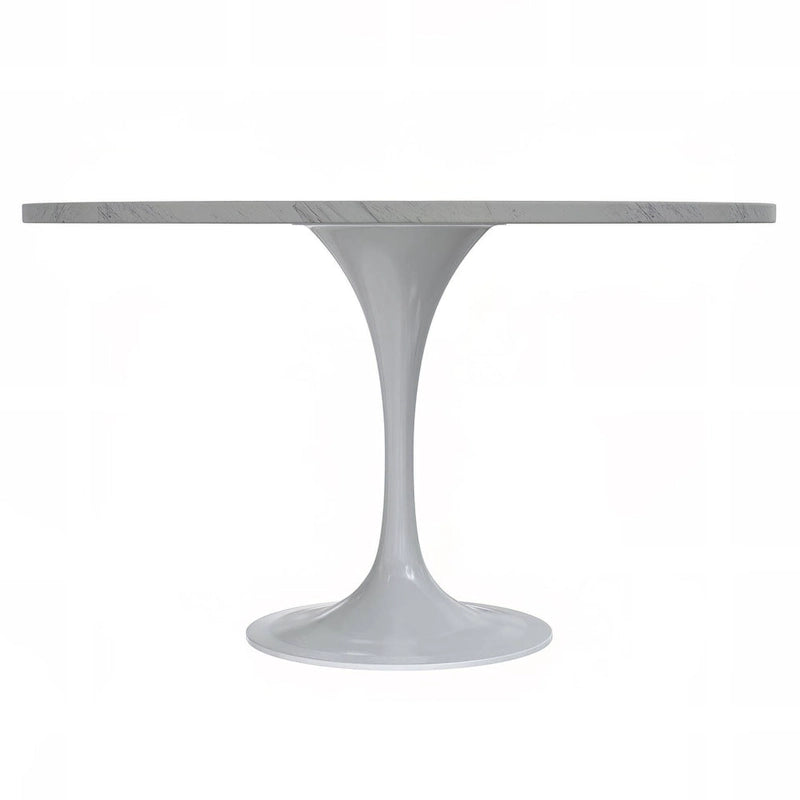 Round Dining Table with White Resin Top and White Steel Base