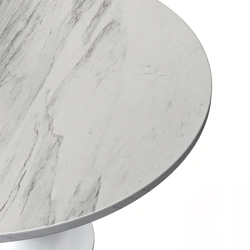 Round Dining Table with White Resin Top and White Steel Base
