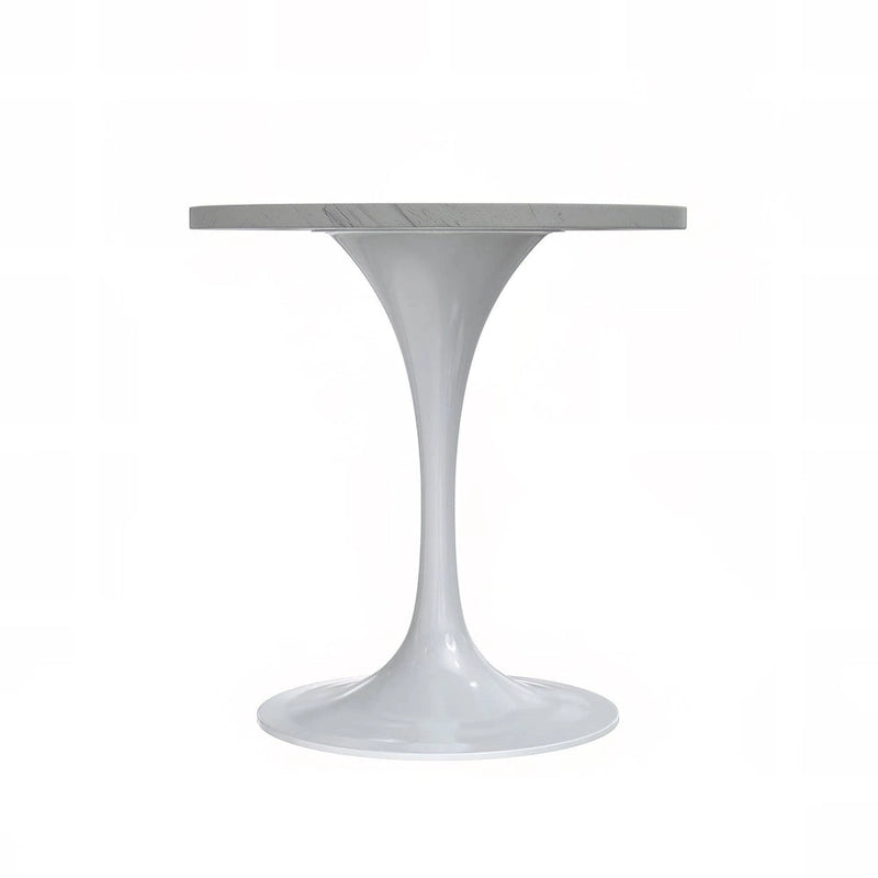 Round Dining Table with White Resin Top and White Steel Base