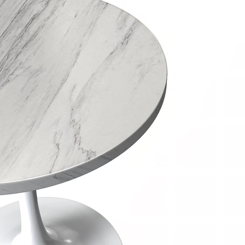 Round Dining Table with White Resin Top and White Steel Base