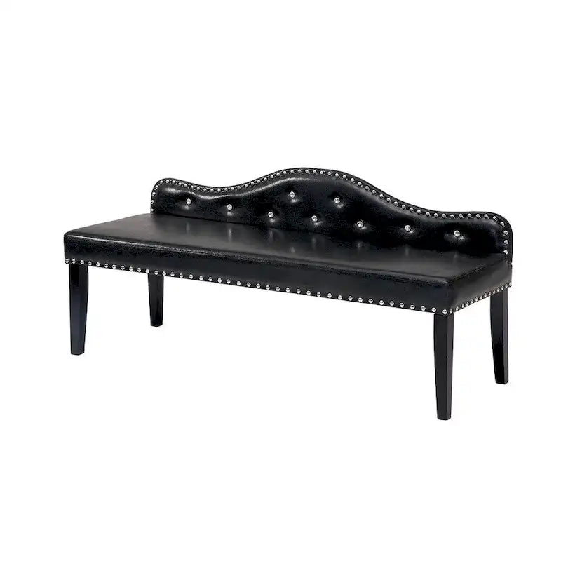 Modern Black Leatherette Tufted Accent Bench