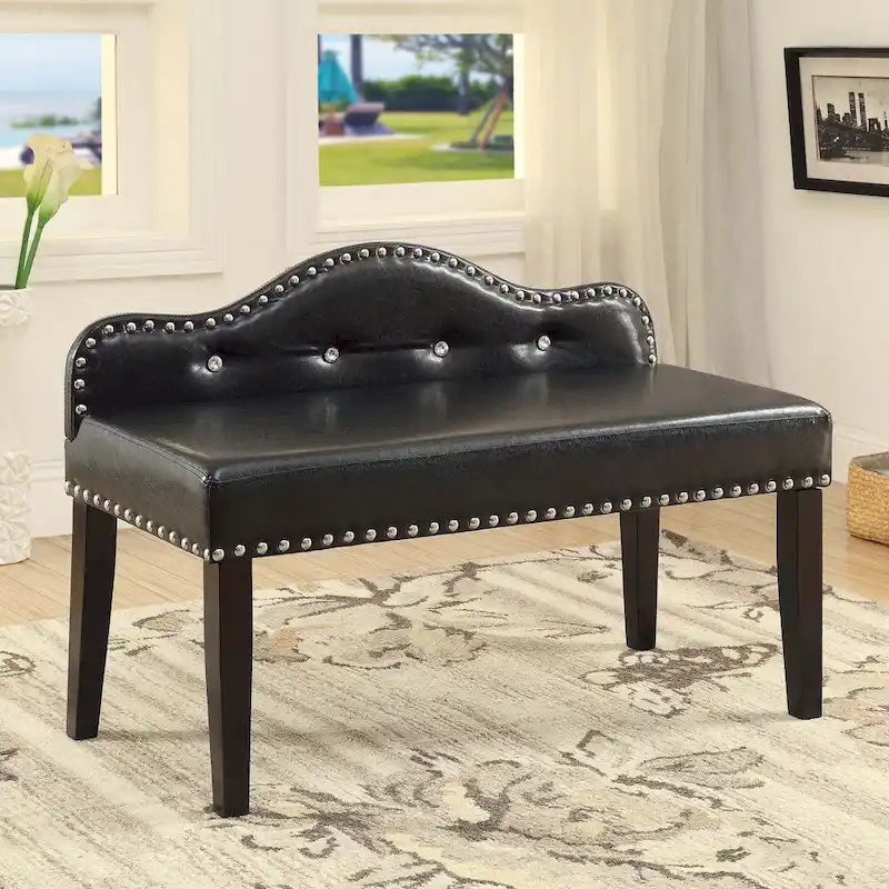 Modern Black Leatherette Tufted Accent Bench