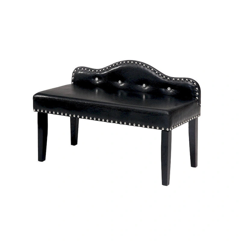 Modern Black Leatherette Tufted Accent Bench