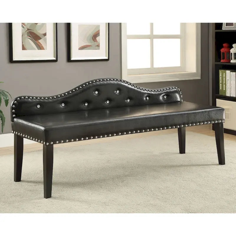 Modern Black Leatherette Tufted Accent Bench