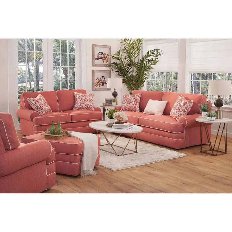 Coral and Ivory Coastal Style Sofa