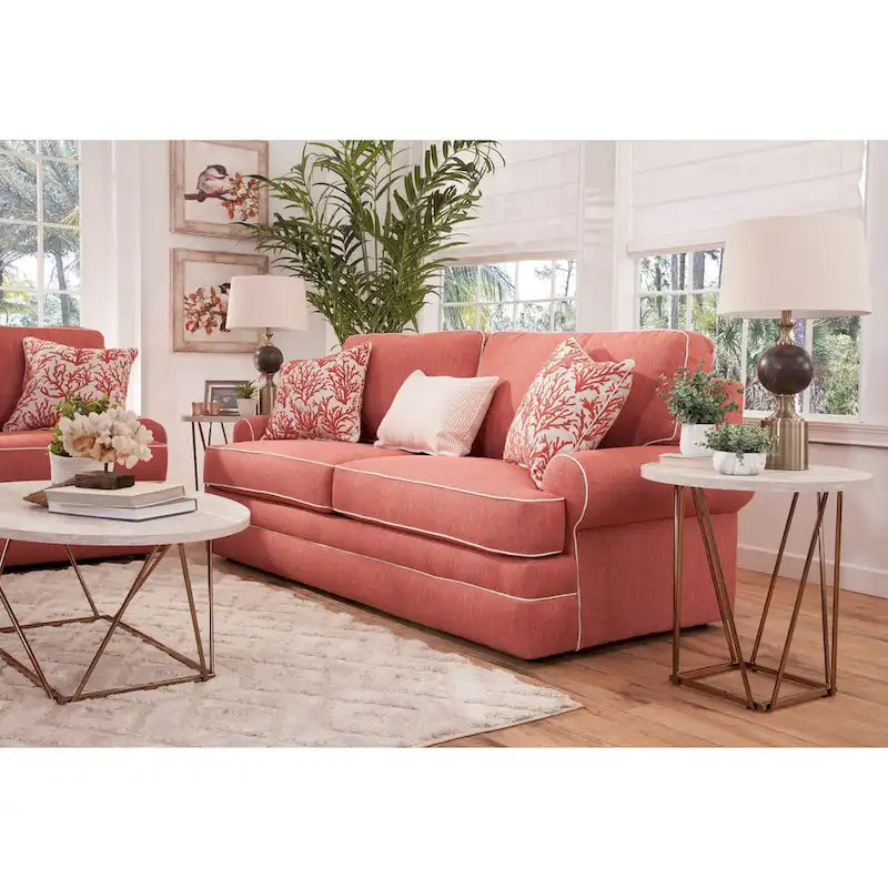 Coral and Ivory Coastal Style Sofa