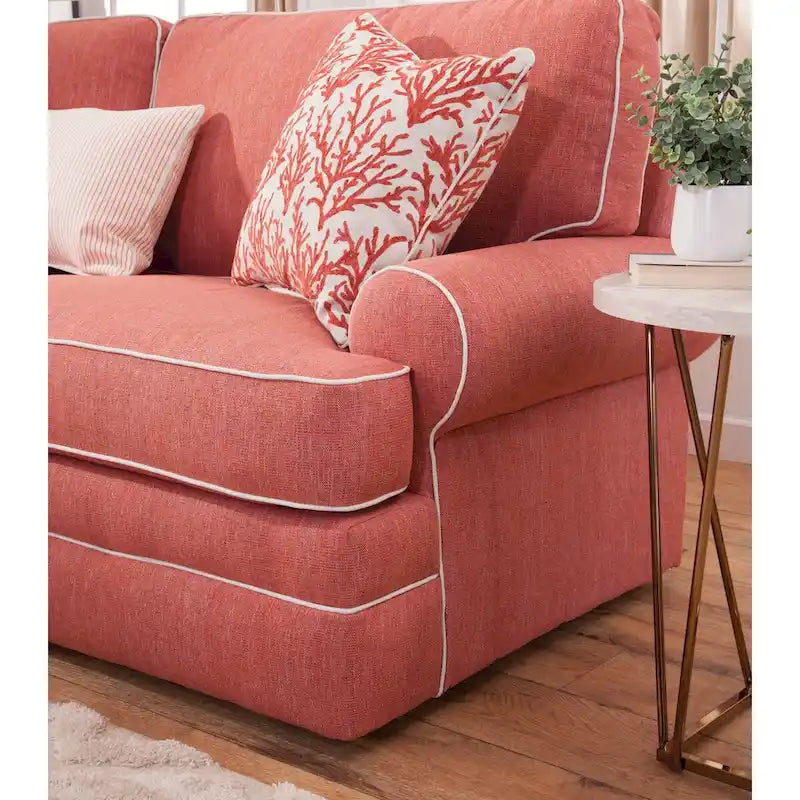 Coral and Ivory Coastal Style Sofa