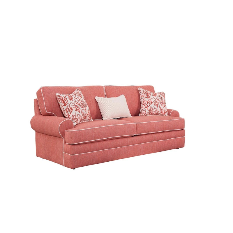 Coral and Ivory Coastal Style Sofa