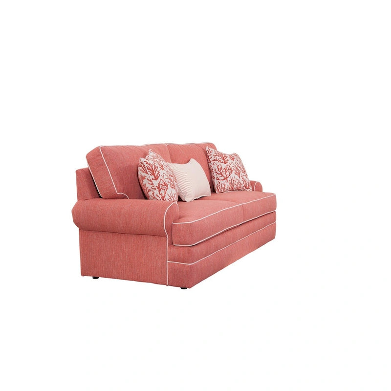 Coral and Ivory Coastal Style Sofa