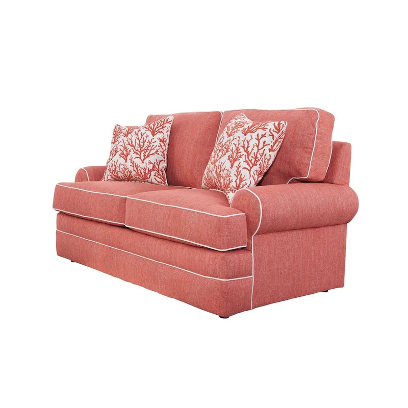Coral and Ivory Coastal Style Sofa
