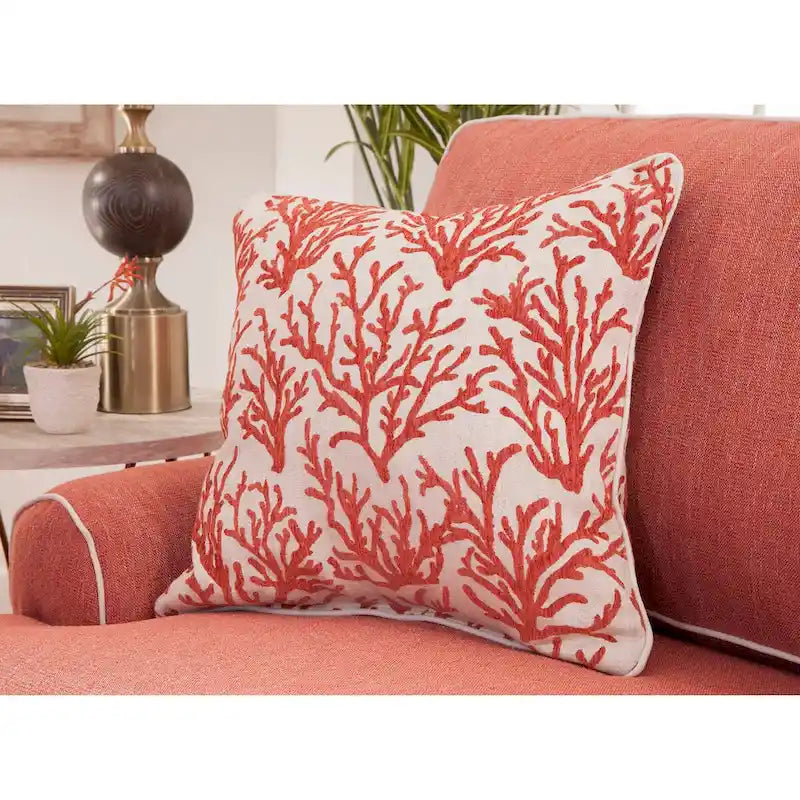 Coral and Ivory Coastal Style Sofa
