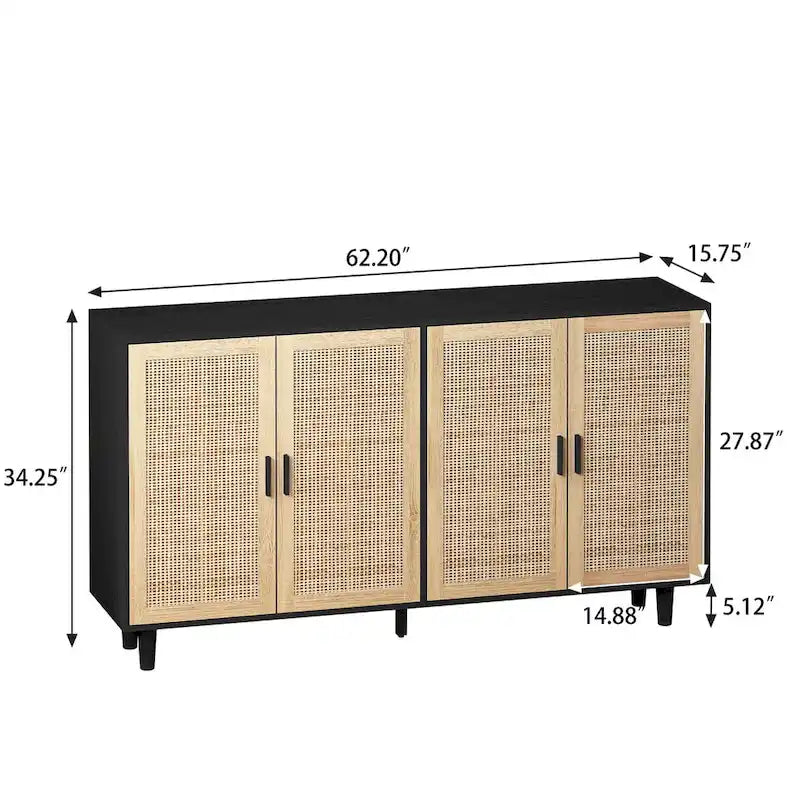 Functional 4 Door Rattan Decorative Storage Cabinet