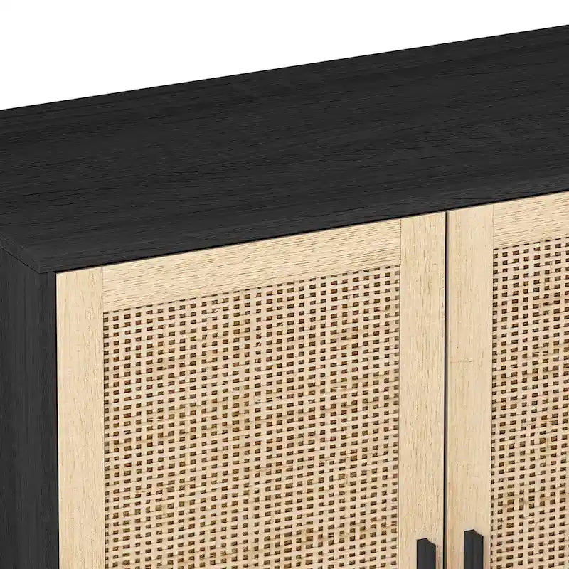 Functional 4 Door Rattan Decorative Storage Cabinet