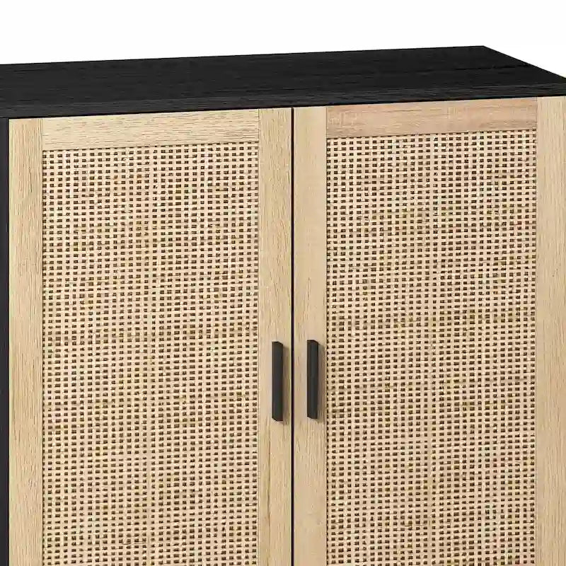 Functional 4 Door Rattan Decorative Storage Cabinet