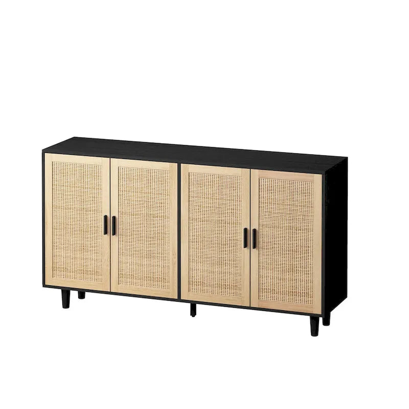 Functional 4 Door Rattan Decorative Storage Cabinet