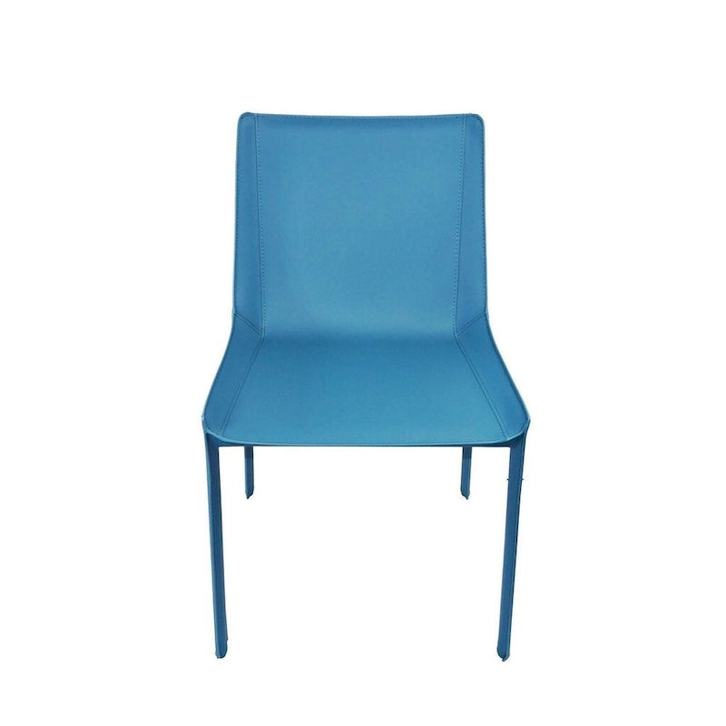 Minimalist Leather Dining Chair with Stitching Detail in Blue