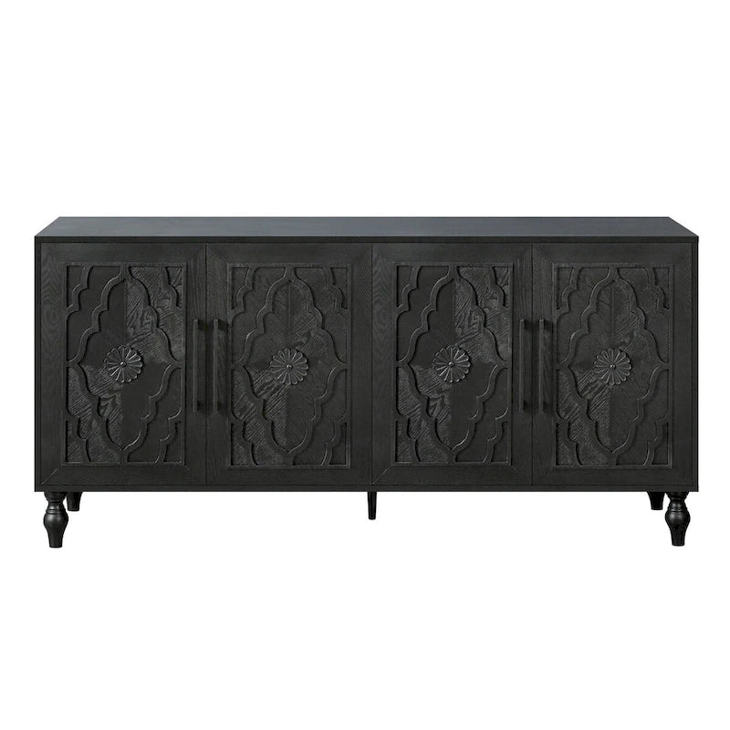 Carved Flower Door Large Storage Cabinet with Metal Handle